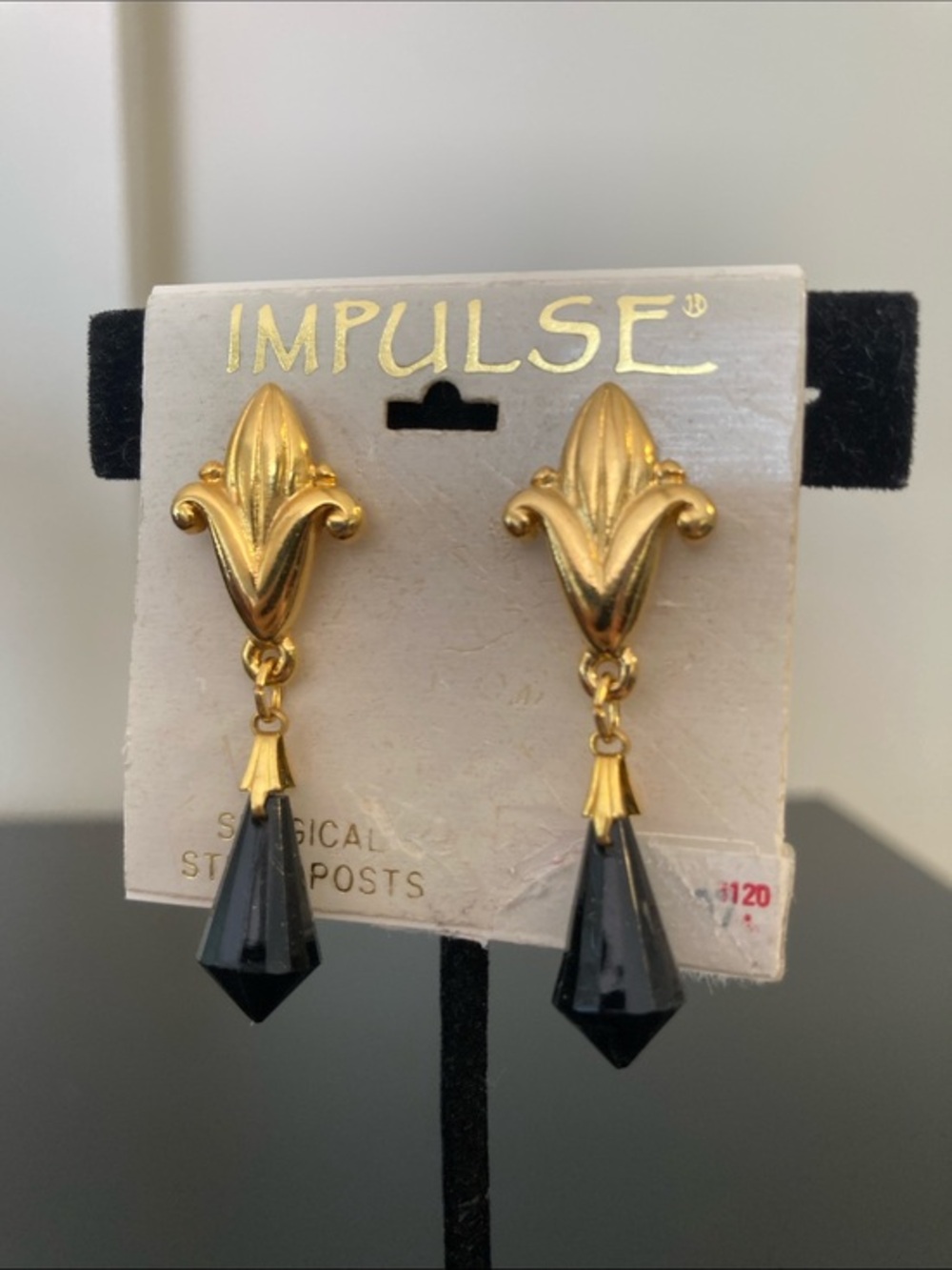 Impulse Gold-Tone Fleur Drop Earrings with Black Teardrops